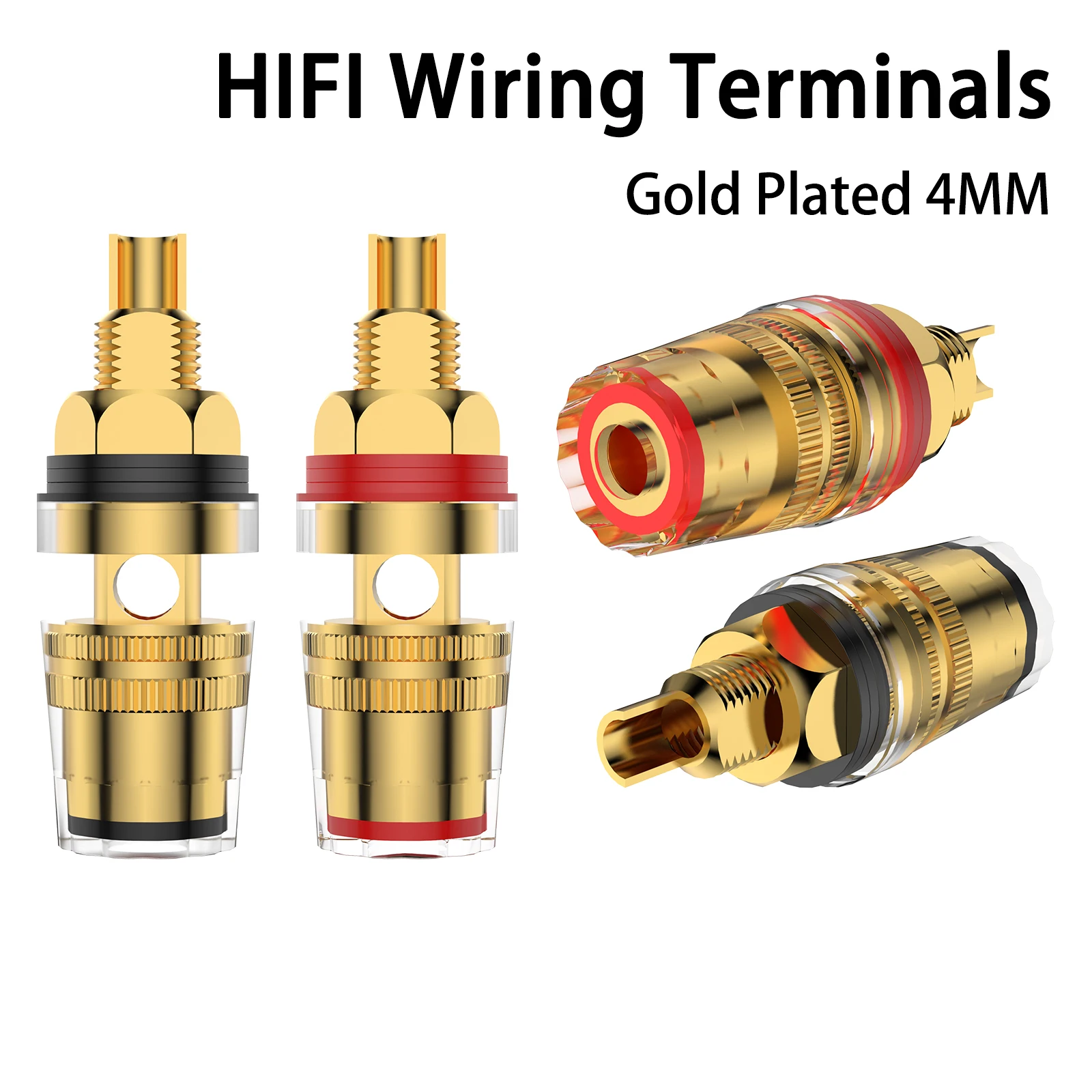 4Pcs 4MM Banana Plug Terminal Binding Post Brass Gold Plated Speaker Amplifier High Quality Red & Black for Audio Equipment