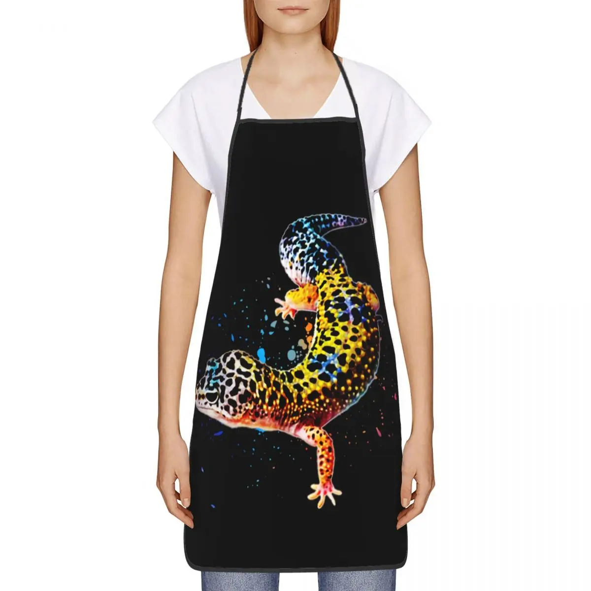 Custom Unisex Leopard Gecko Bib Apron Adult Women Men Chef Tablier Cuisine for Kitchen Cooking Baking