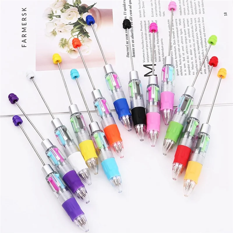 J1UL1N 24Pcs Multi-Color Beaded Pens 4-In-1 Colorful Beaded Pens Retractable Ballpoint Pens DIY Making Kit For Office Easy Insta