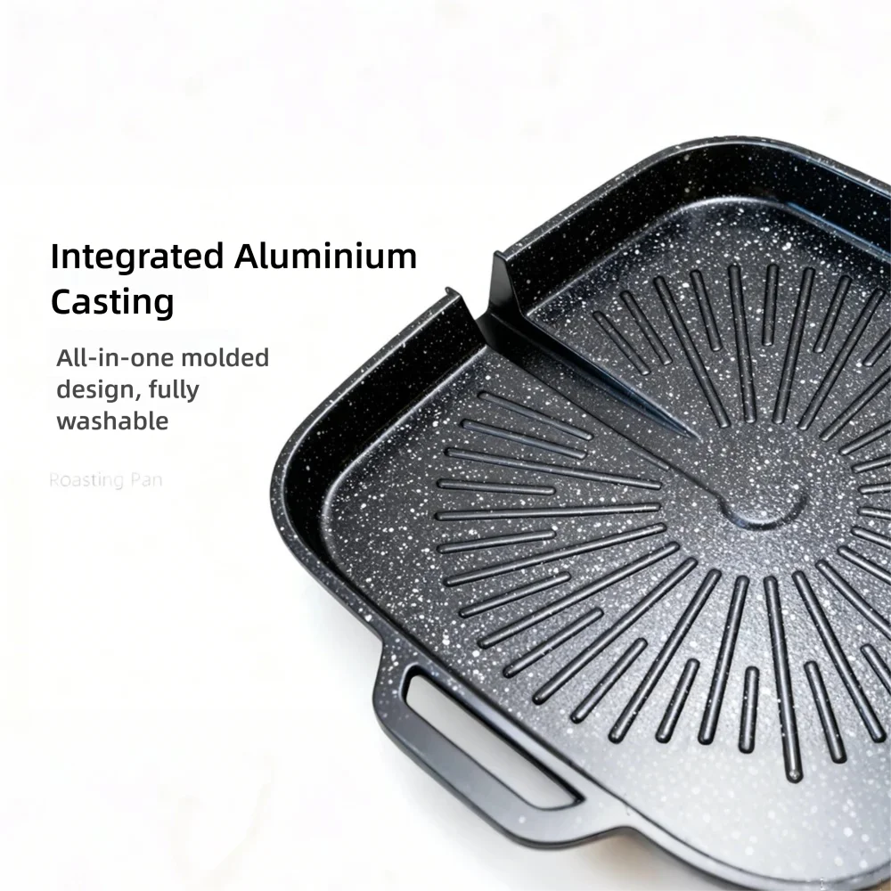 Korean Grill Pan Nonstick Skillet Smokeless Barbecue Plate Household BBQ Baking Tray for Gas and Induction Stove Dishwasher Safe