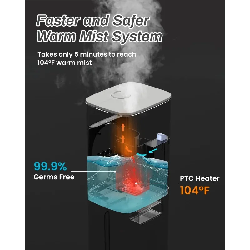 Warm and Cool Mist Humidifiers for Bedroom Home, 2.1gal Quiet Humidifier for Large Room up to 500 ft with Customized Humidity 4