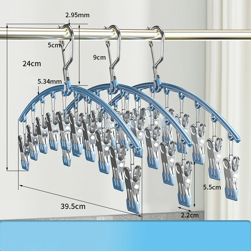 Stainless Steel Clothes Drying Hanger Windproof Clothing Rack 10 Clips Sock Laundry Airer Hanger Underwear Socks Holder Hangers