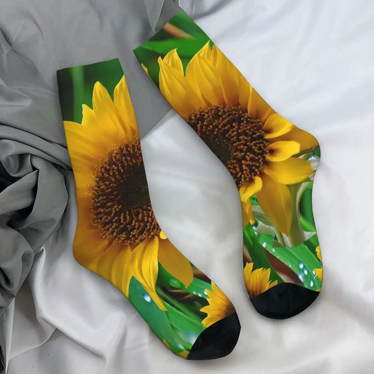 Nature Sunflower Stockings Girls Green Leaf Print Socks Breathable Fashion Socks Autumn Skateboard Anti-Slip Custom Socks Gift