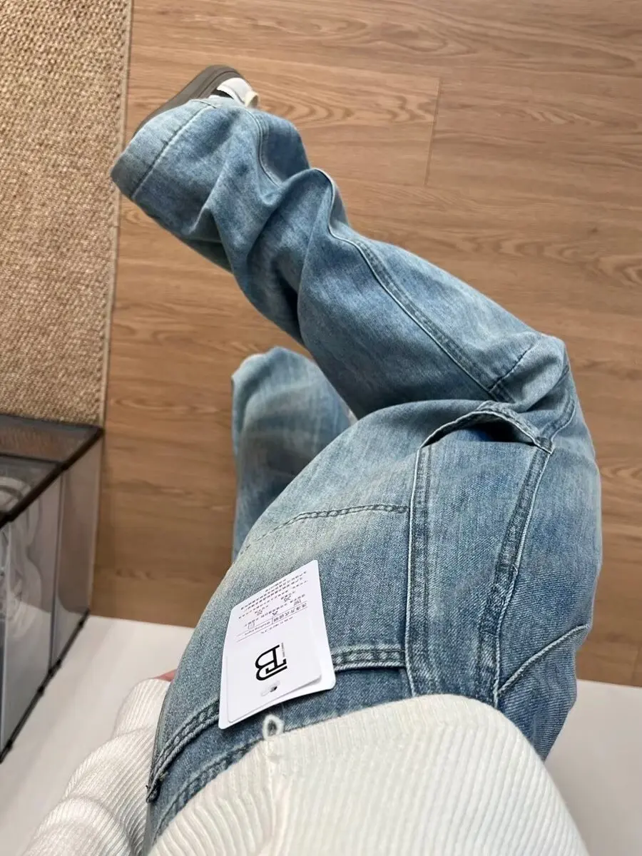 Amerykańskie retro szerokie jeansy robocze damskie luźne z wysokim stanem proste nogawki długie spodnie wiosna jesień duży rozmiar designerskie...