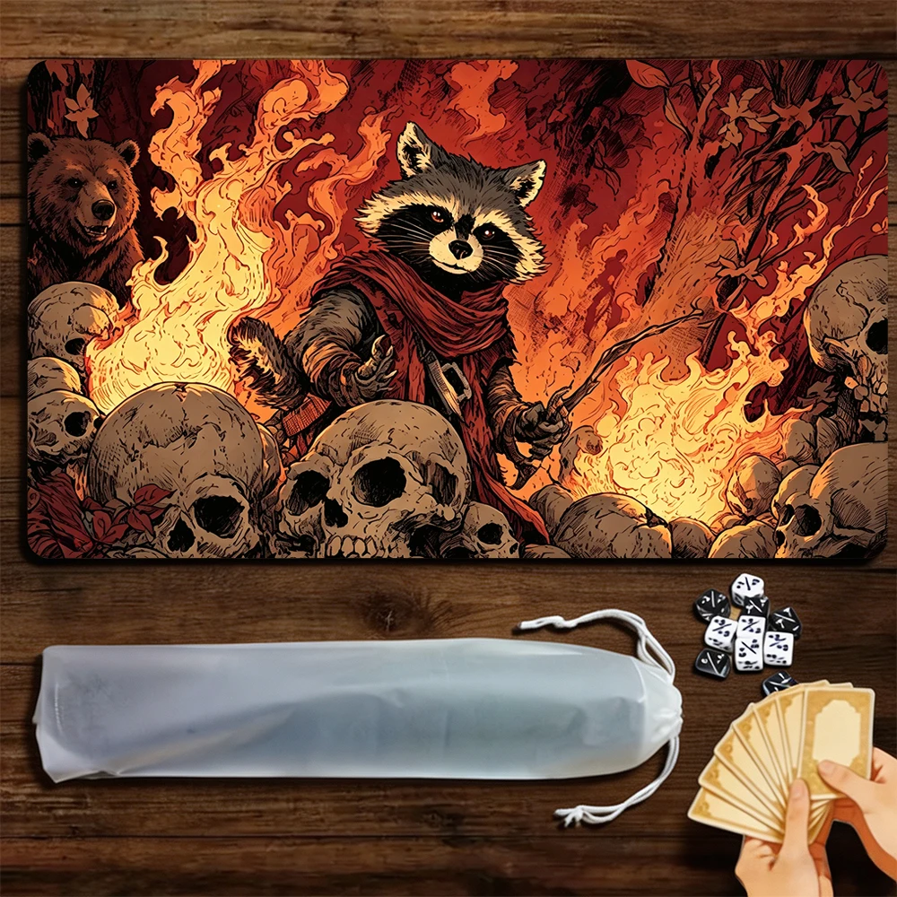 Ukiyo-e skulls and Raccoon TCG Playmat Magic Playmat Gathering Gaming Mat with Stitched Edge Anti-slip base Trading Card Game