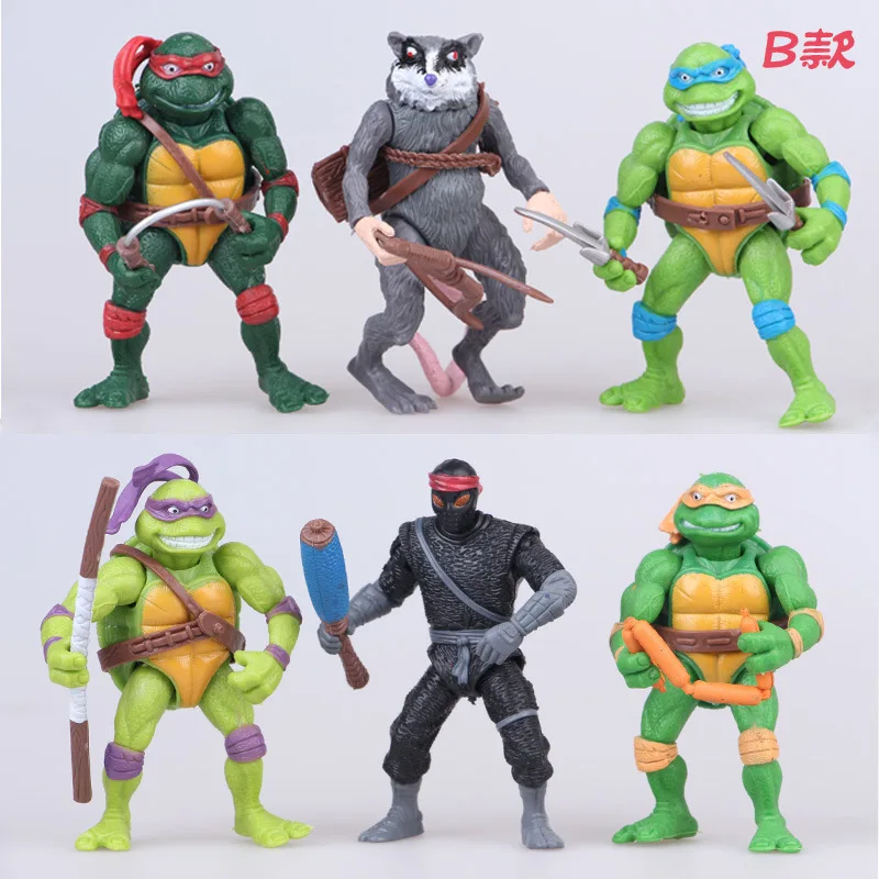 6pcs/set Classic Teenage Mutant Ninja Turtles Cute Splinter Raphael Mikey Leonardo Da Vinci Donatello Oroku Saki Handmade Model