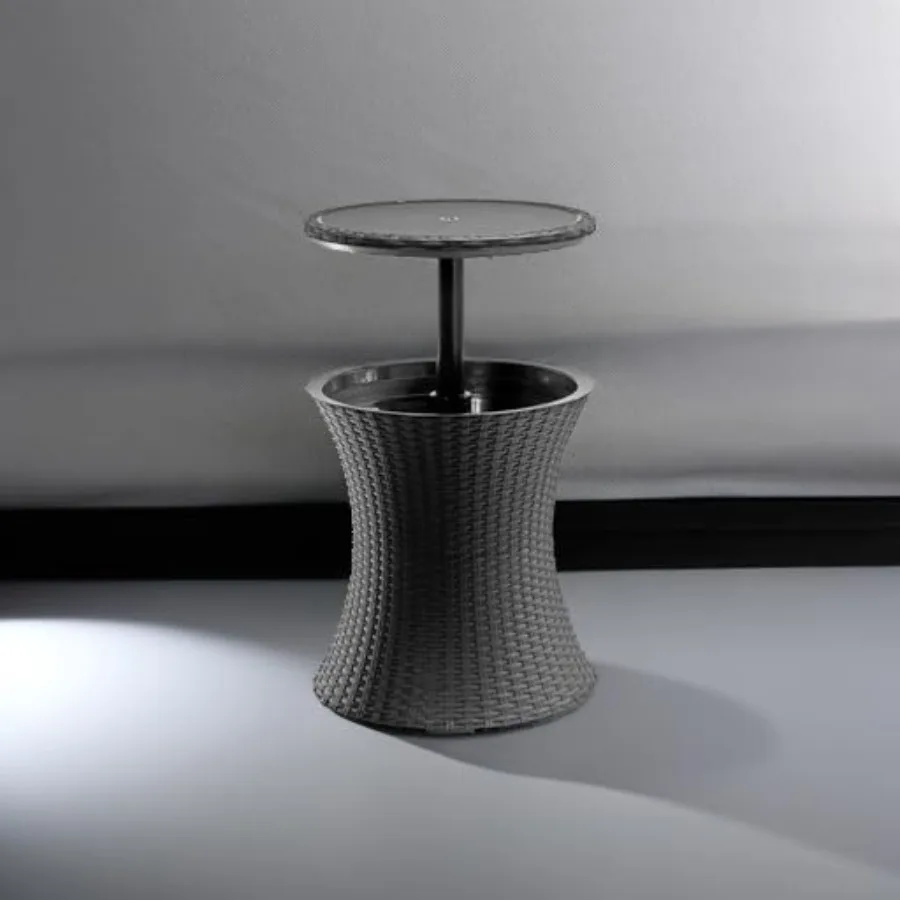 أثاث الفناء الخارجي من Pacific Cool Bar وطاولة جانبية للحوض الساخن مع مبرد بيرة ونبيذ سعة 7.5 جالون باللون الرمادي الداكن