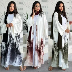 Fashion Tie Dye Floral Print Open Abaya Eid Ramadan Dubai 2024 Luksusowe damskie sukienki muzułmańskie Kebaya Kaftan Kaftan Robe Odzież