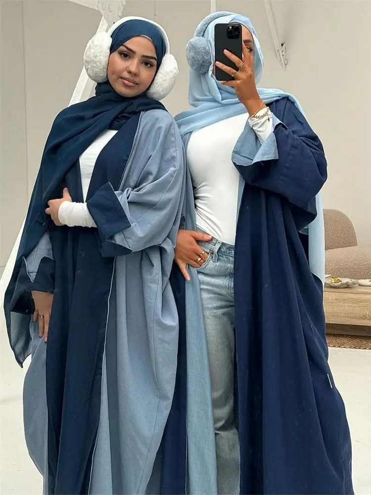 Eid Two-sided Modest Open Kimono Abaya Dubai 2024 Palestine Islam Muslim Kaftan Dress For Women Robe Caftan Marocain Femme