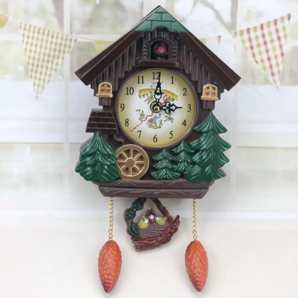 

House Shape Cuckoo Bird House Wall Clock Plastic Music Time Reporting Bird House Clock Battery Powered Silent Cuckoo Chime