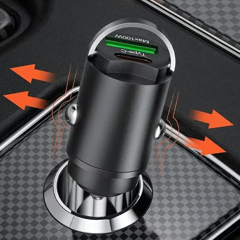 Mini 100W USB Car Charger Type C QC3.0 PD Car Chargers Fast Charging Car Phone Charger Adapter For iPhone Samsung Huawei Xiaomi