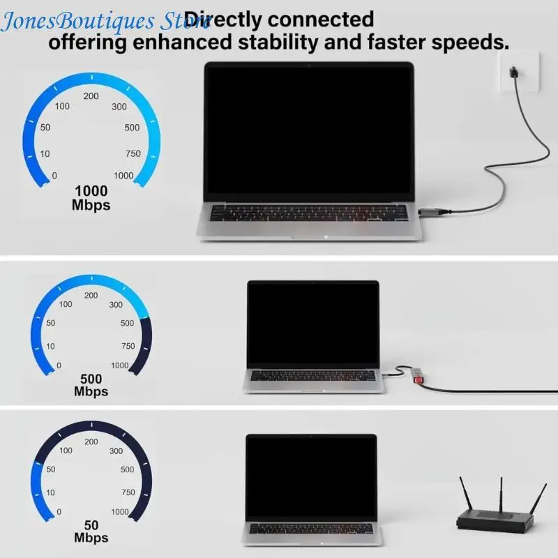 180cm Braided Ethernet Cable USB C To RJ45 Gigabit For Laptop Tablet Devices W8KE
