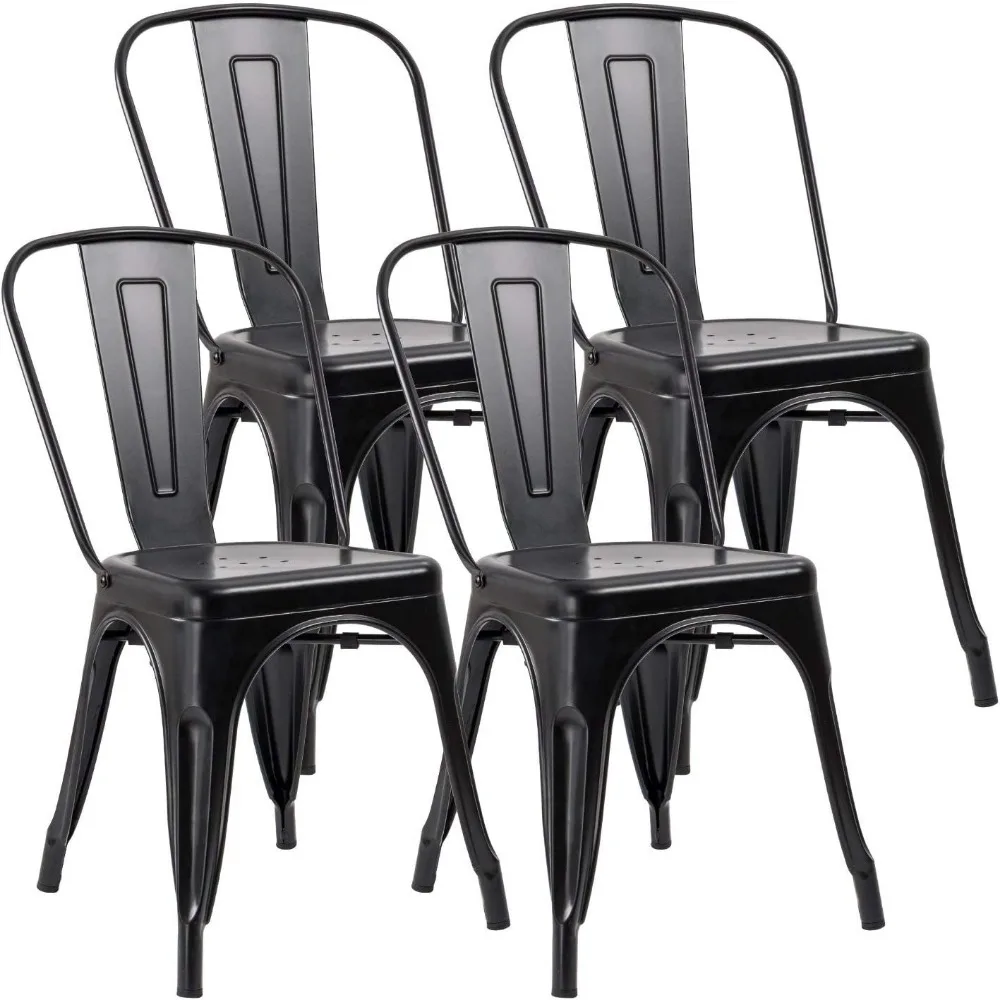 

Metal Dining Chair Stackable Indoor Outdoor Industrial Vintage Chairs Bistro Kitchen Cafe Side Chairs with Back Set of 4