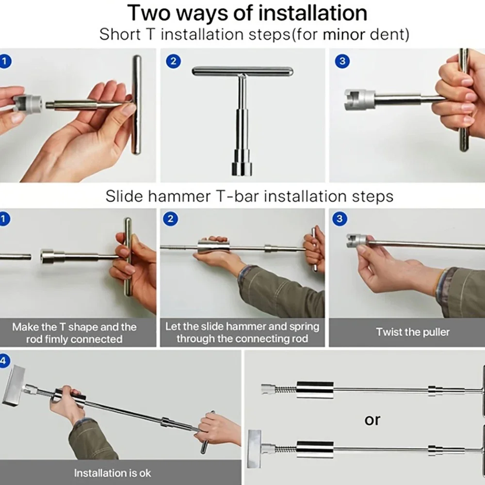 Car Dent Reparação T-bar Slide Hammer, Reverse Ventosa Kit Ferramentas, Auto Corpo Folha Paintless, Extrator de Metal, Remoção