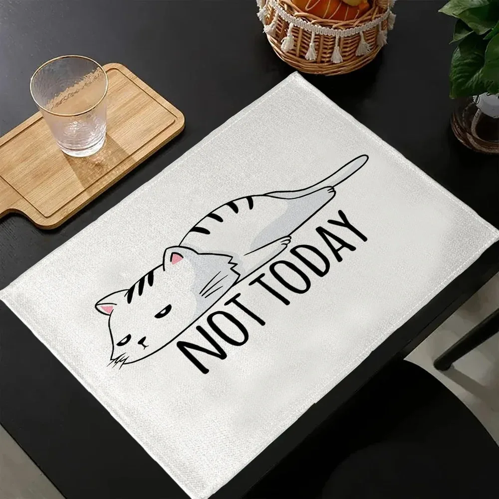 1/4/8 قطعة المفارش الجمالية لطيف القط الصيف الأزهار والأعشاب البلاستيك قابل للغسل مكان الحصير ، الألوان المائية زهرة الجدول الحصير #3