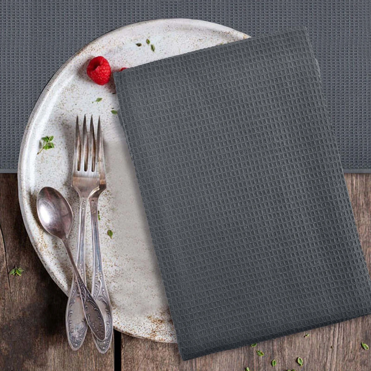 45X65cm Deep Gray Nordic Style Cotton Rectangular Plain Color Waffle Tea Towel Kitchen Towel Napkins