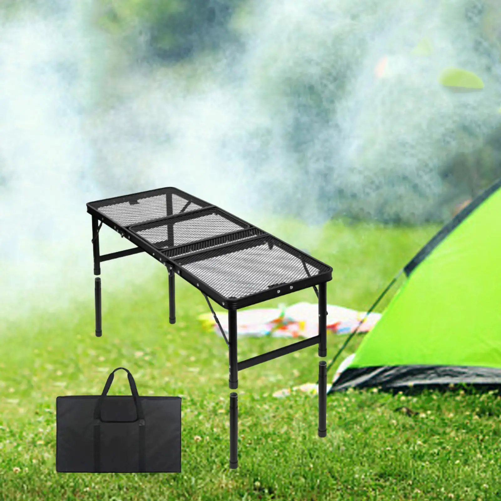 Folding Grill Table Multifunctional Metal Iron Mesh Portable Lightweight Camp Table for Travel Hiking Outdoor Barbecue Backyard