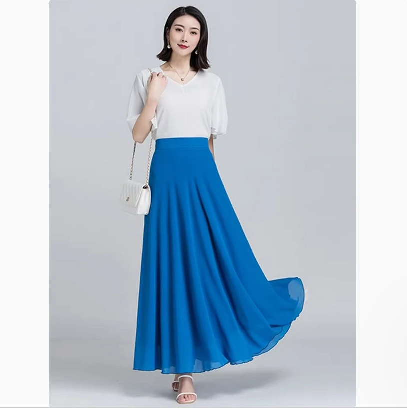 New Red Chiffon Half length Skirt for Women, Retro High Waist A-line Large Swing Skirt, Elegant Large Dance Dress