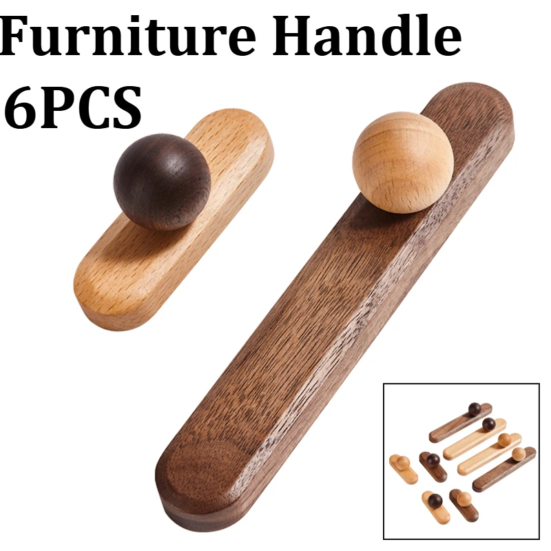 6PCS Wooden Handles Black Walnut / Beech Wood Luxury Light Design Cabinet / Drawer Handles for Furniture