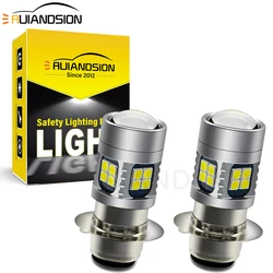 RUIANDSION 2Pcs H6M P15D Motorcycle LED Headlight Bulb 6-24V High/Low Beam 6000K White for Scooter ATV Moped DRL Lamp