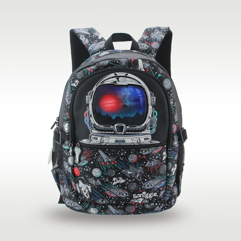 

Australian smiggle school bag boys children's backpack Black astronaut cartoon 8-12 years old 16 inch