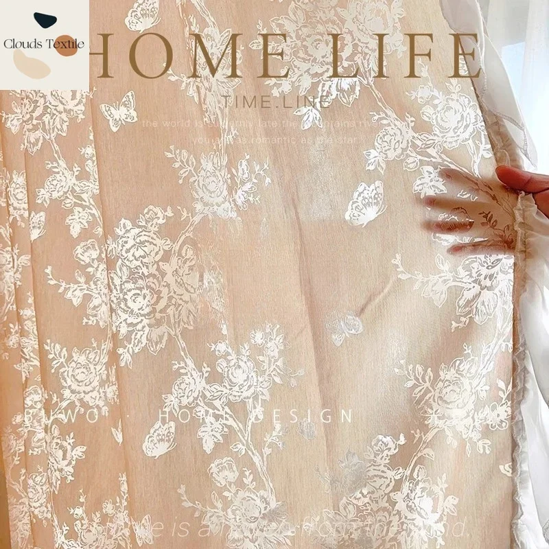 Lace Gauze Retro Light Luxury Custom Size French Retro Butterfly Living Room Bedroom Sun Lace Gauze Curtain Window Decor Sheer