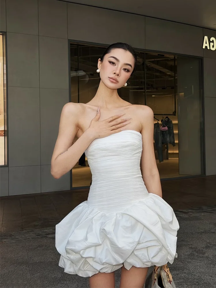 

First Love Style White Gentle Strapless Dress Women's Exclusive Luxury Elegance Birthday Ball Gown Short Skirt Polyester Fiber