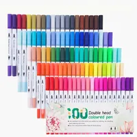 Hot Sell 12/24/36/48/60/80/100 Pcs Colors Fineliners Water Color Art Markers Pen Dual Tip Brush Pens Set