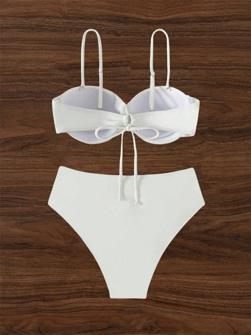 Blanc fronde Bikini soutien-gorge dos à lacets maillot de bain Push Up à armatures taille haute vacances maillots de bain coussinets femmes maillot de bain tenue de plage