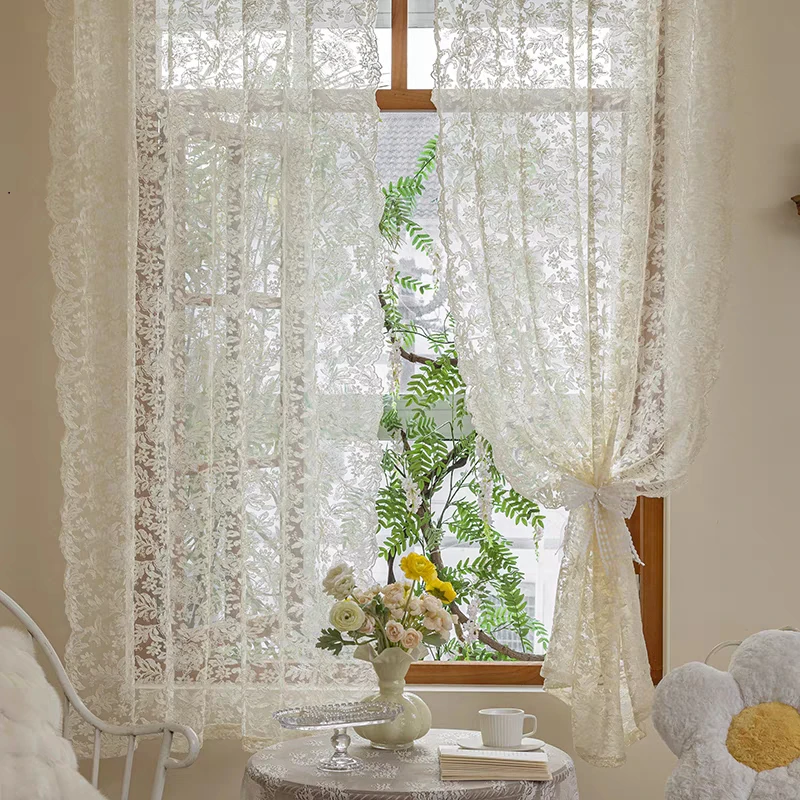 Vintage Romance Sheer Curtain Lace Floral Embroidered Window Treatment Bedroom, Kitchen, Restaurants Voile Panels Home Decor