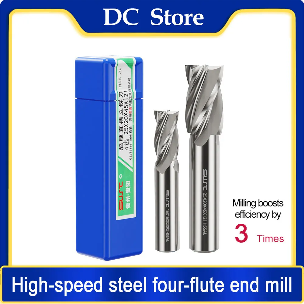 

M2 HSS Straight Shank End Mill 4-flute Carbide High-speed Steel 2 3 4 5 6 8 10 12 16 20 25 30mm Suitable for Metal Milling