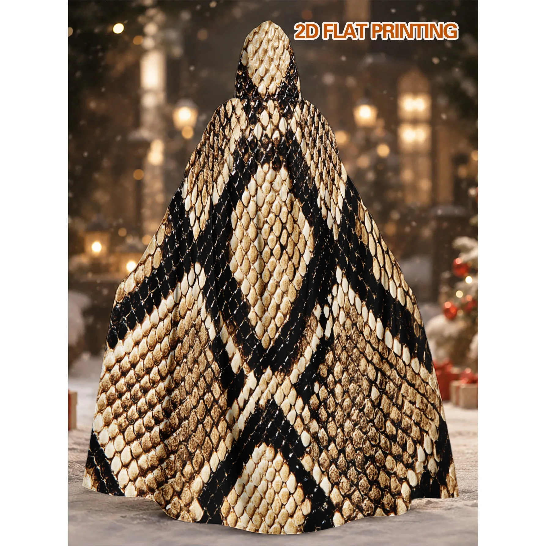 Unisex Snake Skin Print Hooded Cloak Cape Stretchable Hooded Costume with Snake Scale Loose Fit for Men Women