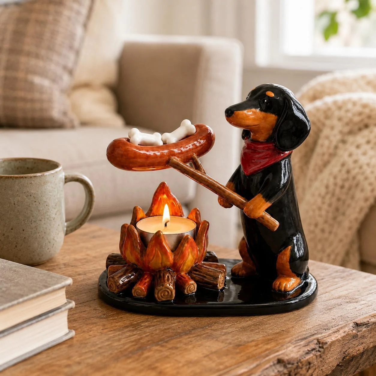 New Product Resin Campfire Animal Tealight Holder Cute Resin Animal Ornament Home Camping Candle Decor