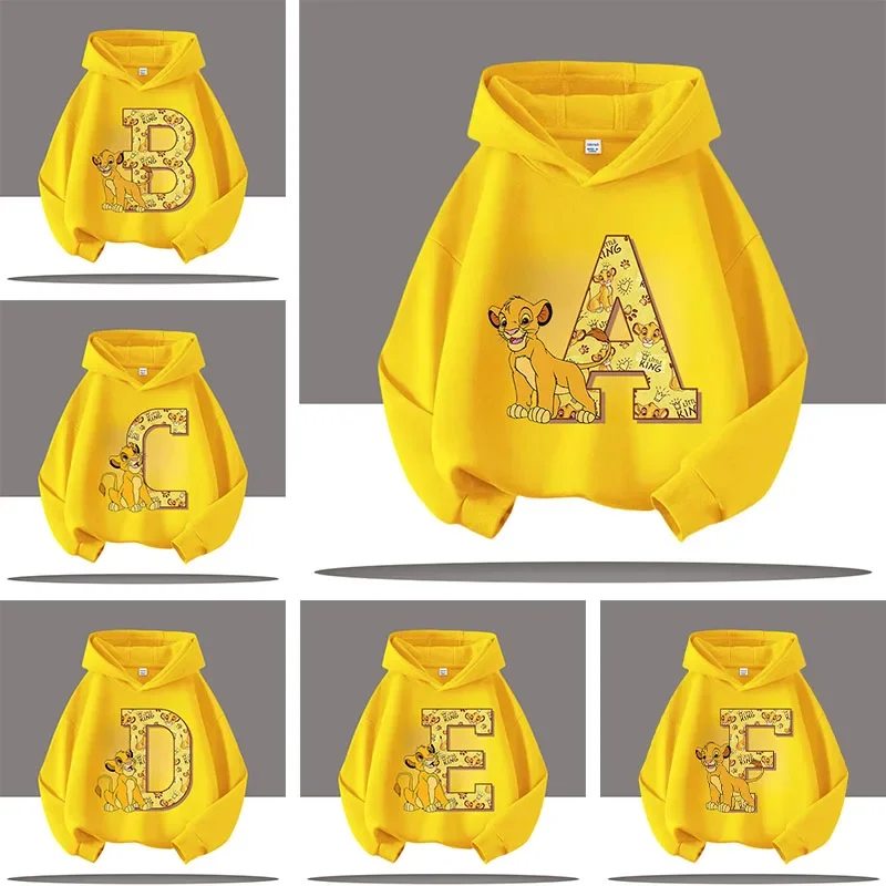سترة بغطاء للرأس للأطفال من Disney Alphabet A-Z Lion King لعام 2025 للأولاد والبنات - قميص كاجوال بطباعة كرتونية - ملابس الخريف/الشتاء
