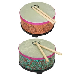 10 Inch Ground Drum Alto Drum Sheepskin Solid Wood Orff Percussion Musical Instruments Mid-range Drum Tambourine with Drumsticks