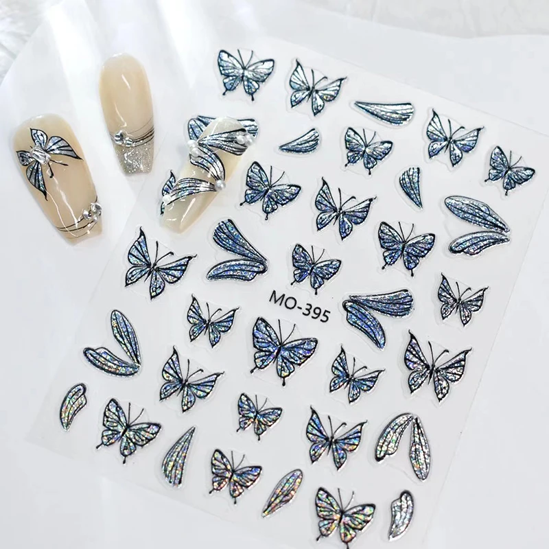 1PC Butterfly Nail Sticker Gold Silver Shine Nail Styling Stereoscopic Relief Nail Decal Decoration DIY Nail Art Enthusiasts