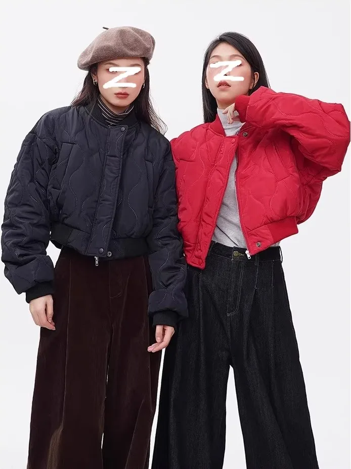 Hong Kong Sle ort Baseball Jaet Damska Kurtka Jesienno-Zimowa z Bawełny i Puchu, Kurtka z Efektem Wysokiej Talii, Odzież Wierzchnia w Stylu Koreańskim