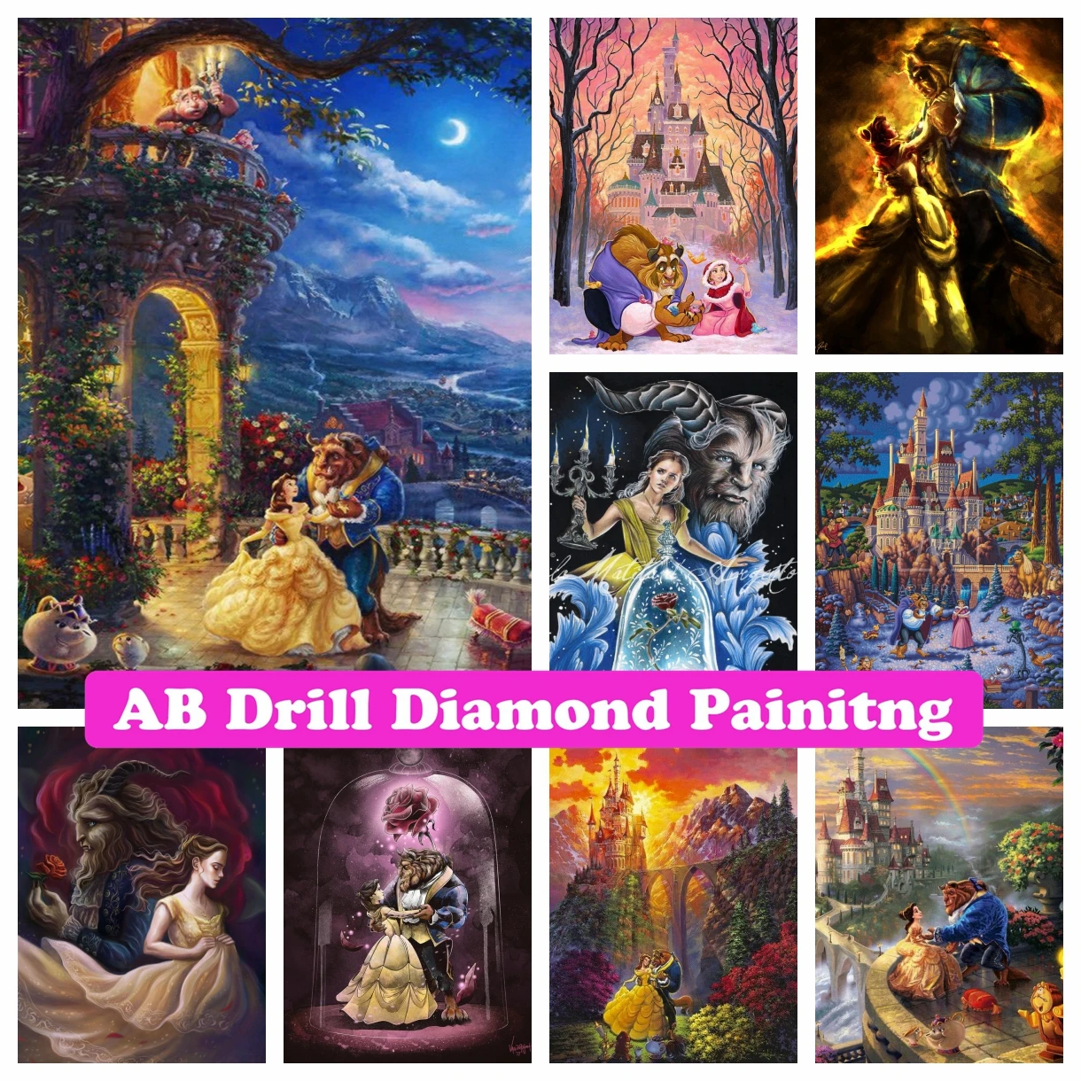 Beauty and the Beast AB Drill Diamond Painting Disney Cartoon Pictures of Rhinestones Cross Stitch Home Decor Children's Gifts