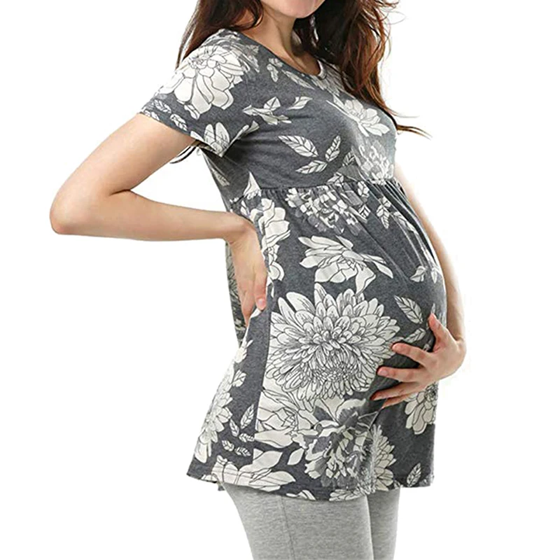 Women Pregnancy Casual T Shirt Maternity Summer Short Sleeve Dot Print Tees Tops Pregnant Tunic Blouse Maternity Clothing