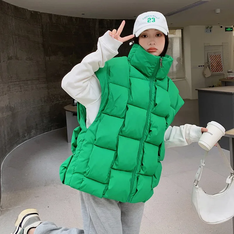 Winter Chique Warm Katoenen Vest Vrouwen Mouwloos Vest Verticale Streep Gebreide Dikke Jas Streetwear Harajuku Esthetiek Vesten