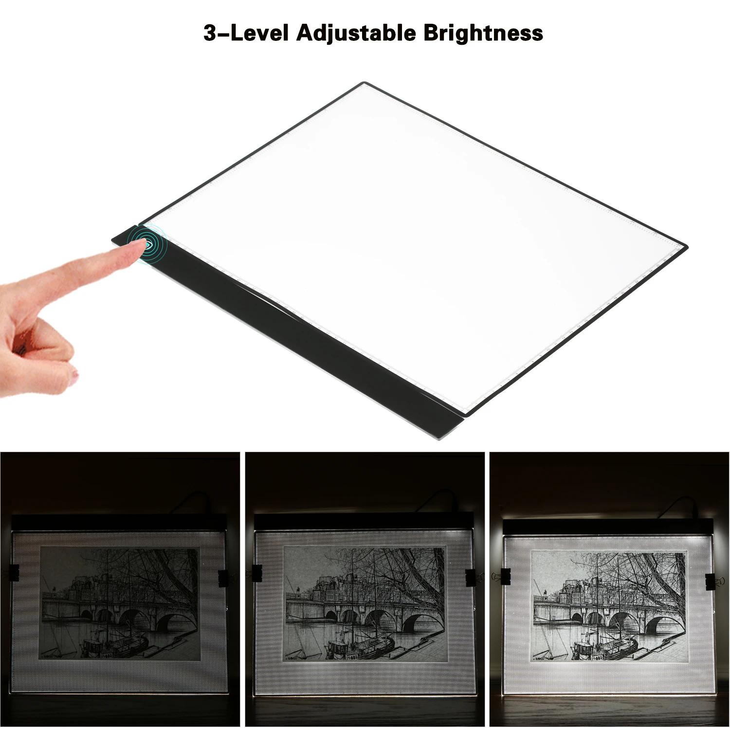 A3 LED Tracing Light Box Pad Graphic Tablet 4mm Ultra-Thin Drawing Board Copyboard 3 Levels Dimming with Separate Scale Plate