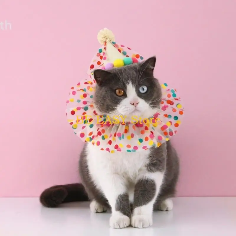 E28F Small Dogs Crowns Headband Scarf Bib Birthday Festive Suit Photography Cap