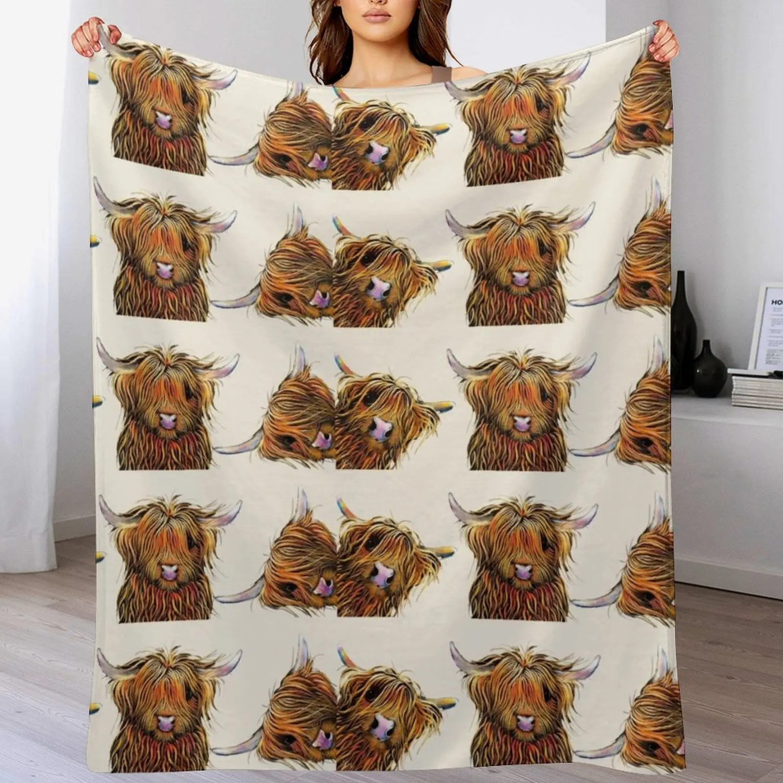 

HiGHLaND CoW PRiNT SCoTTiSH ' THe SCoTTieS ' BY SHiRLeY MacARTHuR Throw Blanket Heavy Custom Moving Luxury Blankets