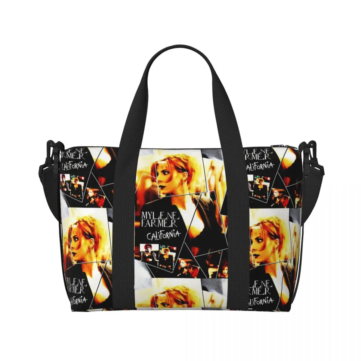 Custom Mylene Farmer Cartoon Tote Bag Women Big Capacity French Singer Beach Gym Travel Bags