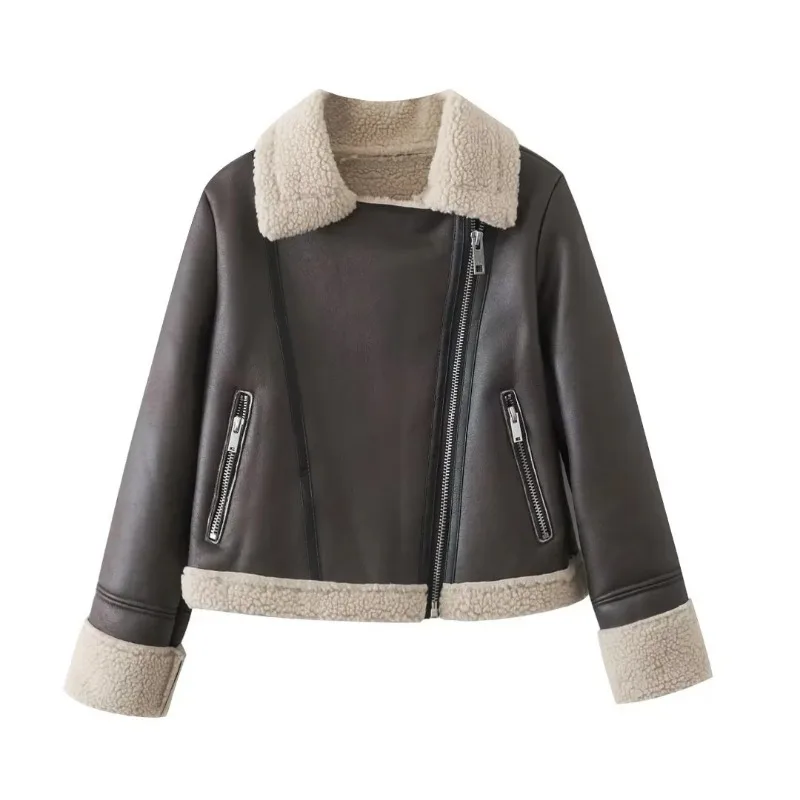ZXRYXGS международная торговля женская одежда 2023 высококачественное зимнее пальто из искусственной кожи короткое мотоциклетное пальто на молнии трендовая куртка