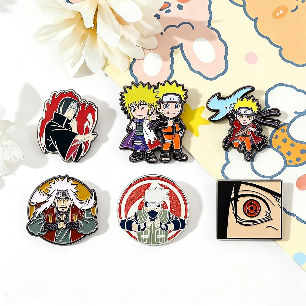 6Pcs/Set Anime Character Enamel Brooch Cartoon Uchiha Itachi Kakashi Jiraiya Metal Badge Lapel Pin Cosplay Accessories Fan Gifts image 4