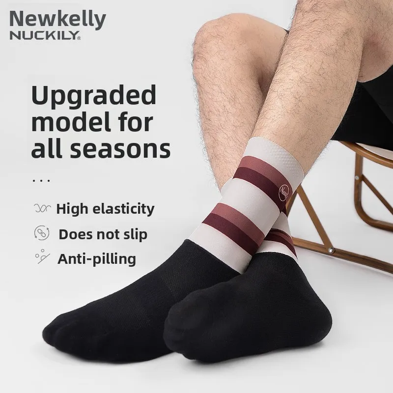NUCKILY Cycling Socks Breathable Quick-Dry Anti-Slip Y-Heel Reinforced Moisture Wicking Compression Outdoor Sports Socks Men Wom