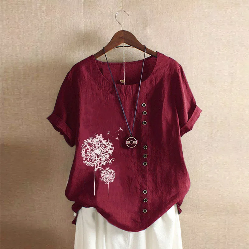 

Lady Summer Retro Casual Loose Short Sleeved Pullover Cotton Shirt