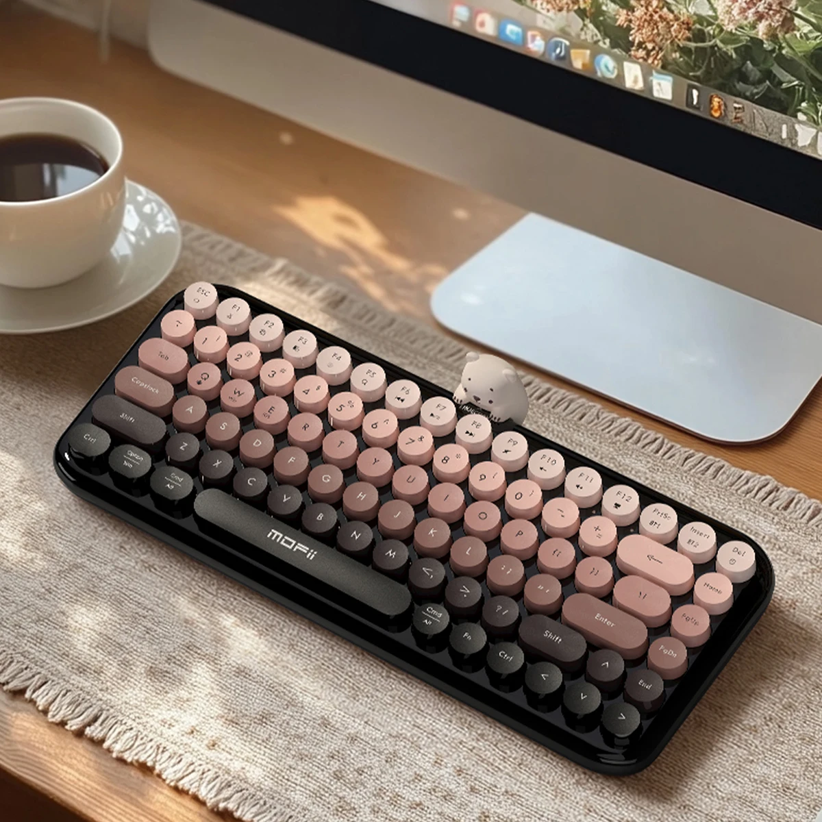 MOFii ANNI Dual-Mode Wireless Keyboard with Cute Magnetic Bear Doll, 2.4G Plug & Play, for Desktop & Laptop, US QWERTY Layout