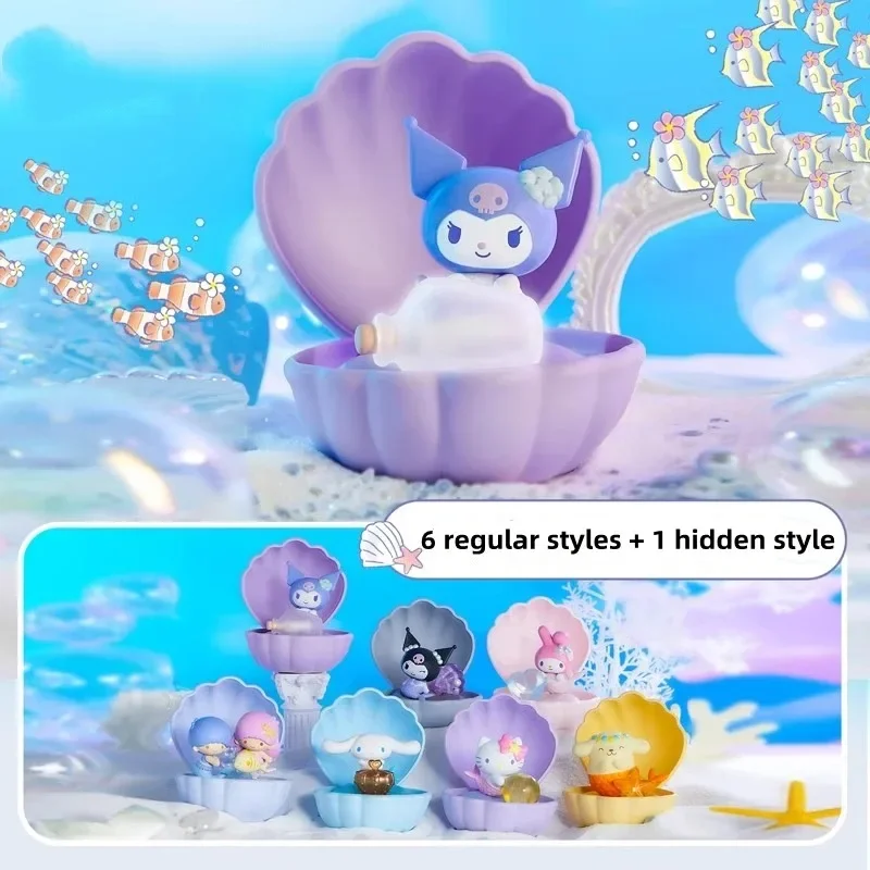 New Sanrio Hello Kitty Cinnamoroll Blind Box Mermaid Shell Kuromi Blind Box Anime Trend Toy Lighting Decor Model Girl Gifts